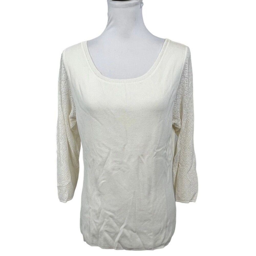 Due Per Due Sweater Top Women’s Size L  Cream Lace Long Sleeve Knit New NWT